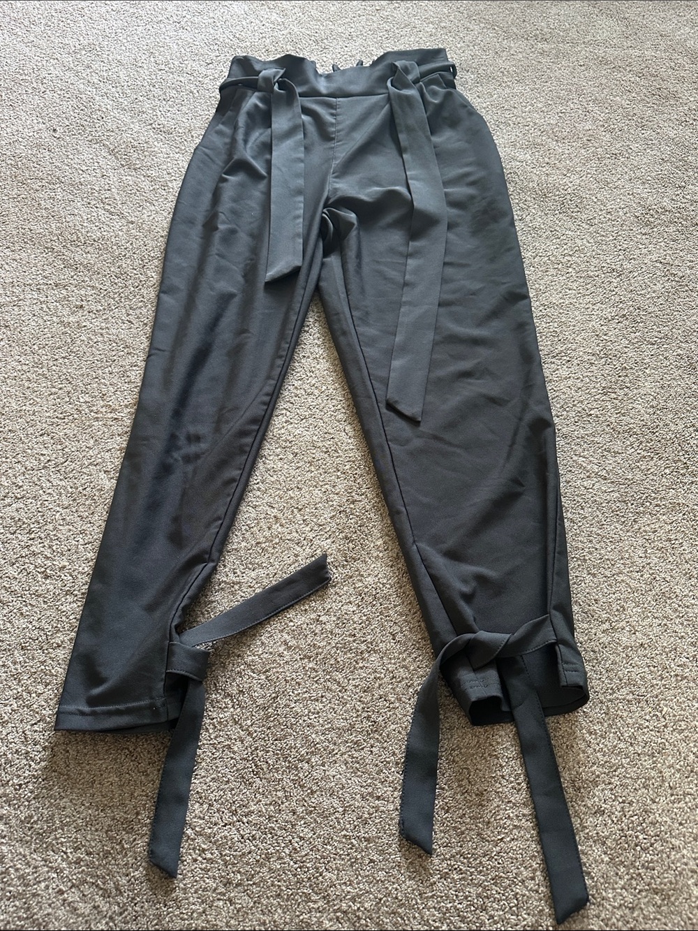 Grace Karin Green Tie-Waist Ankle Cropped paper Bag pant size M
